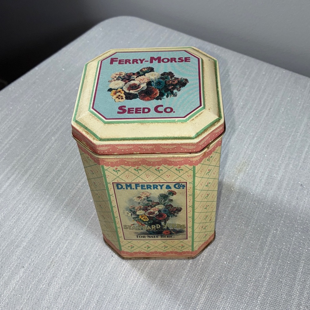 Vintage Ferry Morse Seed Tin Floral Cottagecore Farmhouse Garden Decor